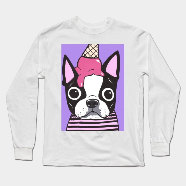 Boston Terrier Ice Cream Long Sleeve T-Shirt by turddemon